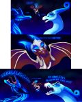  2019 absurd_res blue_eyes cosmic_background detailed_background digital_media_(artwork) dragon fur furred_dragon hi_res horn night open_mouth outside plaguedogs123 sky star starry_sky teeth tongue 