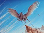  2011 ambiguous_gender avian beak day detailed_background digital_media_(artwork) feathered_wings feathers feral grey_beak gryphon kanizo outside sky solo wings 