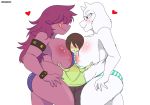  &lt;3 absurd_res big_breasts bikini bovid breast_grab breasts caprine clothing deltarune female goat hand_on_breast hi_res huge_breasts human kris_(deltarune) laundrymom licking licking_lips male mammal monster nipple_slip sandwiched scalie simple_background susie_(deltarune) swimwear tongue tongue_out toriel undertale video_games white_background 