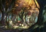  autumn_leaves dappled_sunlight day fantasy forest landscape nature no_humans nomu103 original outdoors roots ruins scenery sunlight tree 