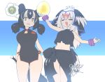  2girls :d animal_ears bare_shoulders black_panties blush breasts character_request china_dress chinese_clothes circlet cleavage dress egg hair_between_eyes holding kemono_friends multiple_girls navel open_mouth ostrich_(kemono_friends) panties smile twintails underwear yoshida_hideyuki 