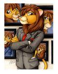  2007 anthro border brown_eyes brown_hair brown_mane clothed clothing felid fur hair hand_mirror lion low_res male mammal mane marker_(artwork) michele_light mirror necktie pantherine photo seven_deadly_sins solo suit tail_tuft topwear traditional_media_(artwork) tuft white_border 