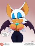  2019 anthro big_breasts bigdon1992 blush breasts chiropteran clothed clothing digital_media_(artwork) expansion female fur gloves handwear hi_res mammal membrane_(anatomy) membranous_wings nipples nyuroraxbigdon patreon pinup pose rouge_the_bat simple_background solo sonic_the_hedgehog_(series) text video_games wings 