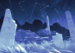  city constellation dark grass mountain night night_sky no_humans obelisk oomiya_io original outdoors ruins scenery sky wind 