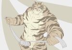  5_fingers abs anthro balls claws felid fingers fur gadoran male mammal multicolored_body multicolored_fur muscular muscular_male nipples nude pantherine penis simple_background solo standing striped_body striped_fur stripes tiger whiskers wraps 