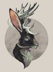  2017 antlers digital_media_(artwork) green_eyes headshot_portrait horn jackalope kanizo lagomorph mammal portrait whiskers 