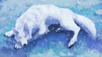  16:9 2019 ambiguous_gender canid canine canis claws eyes_closed feral fluffy fluffy_tail fur grass mammal outside pawpads sleeping snow snowfoxatheart snowing toe_claws white_body white_fur wolf 