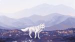  16:9 ambiguous_gender black_nose canid canine canis detailed_background feral fluffy fog fur grass mammal mountain sky snowfoxatheart solo whiskers white_body white_fur wolf 