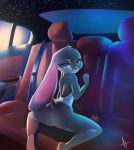 absurd_res anthro bedroom_eyes bottomless butt camisole car clothed clothing detailed_background disney eyelashes female hi_res inside_car judy_hopps kneeling lagomorph leporid looking_at_viewer mammal mrscurlystyles narrowed_eyes off_shoulder purple_eyes rabbit seatbelt seductive sidelighting skimpy smile solo spread_legs spreading vehicle whiskers zootopia 