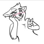  1:1 2019 ahegao anthro arm_tuft badger black_and_white_and_red blush bodily_fluids chest_tuft disney drooling ear_piercing ear_ring elbow_tufts female fuel_(artist) gesture hand_on_cheek honey_(zootopia) looking_pleasured mammal mustelid musteline nude piercing saliva simple_background smile solo sweat sweatdrop tuft v_sign white_background zootopia 