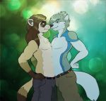  anthro artie blitzolt bottomwear bulge canid canine canis clothing conjoined domestic_ferret male male/male mammal merging mustela mustelid musteline nosebump pants standing the-b3ing wolf 