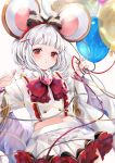  1girl animal_ears at_ears balloon bow eyebrows_visible_through_hair granblue_fantasy hair_ornament highres hinahino mouse_ears red red_eyes short_hair silver_hair solo vikala_(granblue_fantasy) 