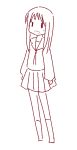  1girl :d azumanga_daiou commentary_request full_body greyscale kasuga_ayumu long_hair long_sleeves monochrome nama_(sukebu2580) open_mouth pleated_skirt school_uniform serafuku simple_background skirt smile socks solo standing white_background |_| 