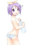  ass blue_panties breasts butt_crack hairband hiiragi_tsukasa lucky_star nipples panties purple_eyes purple_hair short_hair small_breasts solo striped striped_panties topless underwear usashiro_mani yellow_hairband 