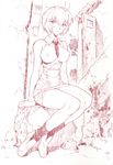  ayanami_rei breasts covered_nipples medium_breasts miniskirt mogudan monochrome necktie neon_genesis_evangelion pencil_skirt scan skirt socks solo thighs 