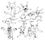  2019 ambiguous_gender antelope anthro arm_tuft barefoot black_and_white bottle bottomwear bovid canid canine cheek_tuft chico_(fuel) clothed clothing disney ear_markings elbow_tufts english_text facial_markings facial_tuft fan_character fox frown fuel_(artist) gazelle half-closed_eyes head_markings head_tuft hi_res hoodie horn jack_savage lagomorph leporid mammal markings monochrome narrowed_eyes neck_tuft nude pants pawpads rabbit shirt shrug simple_background sketch_page skye_(zootopia) solo t-shirt text topwear tuft white_background zootopia 