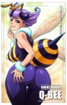  animal_humanoid arthropod arthropod_humanoid bee_humanoid big_breasts big_butt breasts butt camel_toe clothed clothing female hair hand_on_butt humanoid hymenopteran hymenopteran_humanoid insect insect_humanoid looking_back nipple_outline purple_hair q-bee sano_br solo thigh_gap wings 