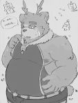  2019 absurd_res anthro blush bulge buta5kawa christmas eyewear glasses hi_res holidays humanoid_hands japanese_text male mammal moobs nipples overweight overweight_male solo text tokyo_afterschool_summoners ursid video_games volos 