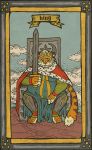  anthro card clothed clothing cloud crown digital_media_(artwork) english_text eyes_closed felid fur holding_object king mammal melee_weapon musorok pantherine royalty sitting sky solo sword tarot_card text tiger weapon 