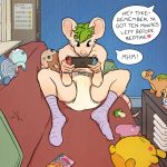  1:1 2019 absurd_res anthro bodily_fluids clothed clothing crinklemouse diaper digital_media_(artwork) genital_fluids hair hi_res male mammal mouse murid murine nipples rodent sitting smile solo topless urine video_games wet_diaper wetting 