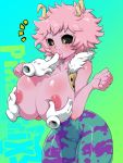  5_fingers areola ashido_mina big_breasts black_sclera blush breast_grab breast_squeeze breasts clothed clothing disembodied_hand eyelashes female fingers hair hand_on_breast hi_res humanoid lips my_hero_academia nipples not_furry pink_body pink_hair pink_skin pixaltrix thick_lips yellow_eyes 