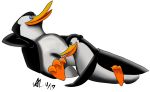  avian bird dreamworks forced hand_on_head hands_behind_head hi_res kowalski licking madagascar_(series) male male/male penguin simple_background skipper smile the_penguins_of_madagascar tongue tongue_out 