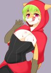  &lt;3 &lt;3_eyes absurd_res anthro areola black_clothing breasts clothing countershading denyfake female green_hair hair hi_res looking_at_viewer mammal pink_areola pink_eyes simple_background solo tongue tongue_out 