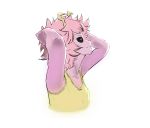  ashido_mina black_sclera clothed clothing eyelashes female hair horn humanoid my_hero_academia not_furry pink_body pink_hair pink_skin side_view simple_background smile solo white_background yellow_eyes シゲさん 
