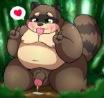  &lt;3 2019 anthro balls belly blush bodily_fluids brown_body brown_fur canid canine cum cum_on_face fur genital_fluids green_eyes hi_res kusosensei male mammal moobs navel nipples outside overweight overweight_male penis raccoon_dog solo tanuki 