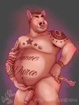  2017 anthro balls belly dirty-palms hi_res humanoid_hands humanoid_penis male mammal moobs nipples overweight overweight_male penis solo suid suina sus_(pig) tattoo wild_boar 