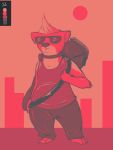  2019 ambiguous_gender anthro arm_tuft badger barefoot bottomwear clothed clothing collar color_swatch disney elbow_tufts electric_razor eyewear honey_(zootopia) mammal mustelid musteline outside pants pink_background razor restricted_palette shirt shock_collar simple_background solo standing sun sunglasses tank_top tggeko tools topwear tuft zootopia 