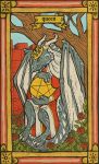 anthro card clothed clothing digital_media_(artwork) dragon english_text holding_object horn membrane_(anatomy) membranous_wings musorok outside sitting sky solo tarot_card text wings 