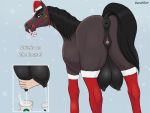  2019 absurd_res anatomically_correct anatomically_correct_pussy animal_genitalia animal_pussy anus bodily_fluids brown_eyes candy candy_cane christmas clitoral_winking clitoris clothed clothing destabilizer dock equid equine equine_pussy female feral food halter hat headgear headwear hi_res holidays horse lactating mammal milk mostly_nude puffy_anus pussy santa_hat simple_background solo standing teats udders 