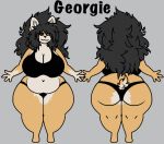  2019 anthro belly big_breasts big_butt biped bottomwear breasts butt character_name clothed clothing cricetid curvy_figure digital_drawing_(artwork) digital_media_(artwork) female fur georgie_(mexifurfoof) hair hamster huge_breasts looking_at_viewer mammal mexifurfoof model_sheet navel overweight overweight_female rodent simple_background smile standing thick_thighs topwear voluptuous wide_hips 