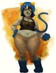  1girl absurdres bangs belly black_eyes breasts cleavage highres homestuck midriff navel nepeta_leijon open_mouth plump redblacktac tail tank_top yellow_sclera 
