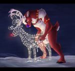  anthro balls bell bodily_fluids capreoline cervid championboops christmas christmas_lights cum fur genital_fluids harness hi_res holidays hooves horn male mammal masturbation outside penis purple_nose purple_penis reindeer rudolph_the_red_nosed_reindeer snow solo 