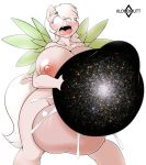  areola balls big_balls big_bang big_breasts bodily_fluids breasts bulge cum equid equine fan_character fangs genital_fluids glowing glowing_eyes hi_res huge_balls huge_breasts hyper hyper_balls kloudmutt macro mammal my_little_pony nipples pterippus solo the_universe white_eyes wings 