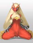  absurd_res blaziken blue_eyes crotch_tuft hi_res nintendo open_mouth pok&eacute;mon pok&eacute;mon_(species) red_body scuted_arms shadow solo spreading tongue tuft video_games yellow_body yellow_sclera ギムザ 