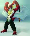  clothed clothing digimon digimon_(species) exgrowlmon exveemon growlmon hi_res hybrid ishigray male solo topless wings 