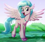  2019 avian female friendship_is_magic happy hi_res hippogryph jewelry my_little_pony necklace open_mouth silverstream_(mlp) solo the-butcher-x 