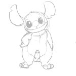  1:1 2015 3_toes alien balls chest_tuft digital_drawing_(artwork) digital_media_(artwork) disney experiment_(lilo_and_stitch) front_view greyscale hand_on_hip head_tuft hi_res humanoid_penis lilo_and_stitch looking_at_viewer male monochrome notched_ear penis simple_background sketch smile solo squeakydweeb standing stitch_(lilo_and_stitch) toes tuft white_background 