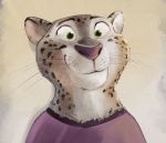  2017 anthro clothed clothing disney felid fur green_eyes grey_body grey_fur guephren inner_ear_fluff mammal pantherine simple_background smile snow_leopard solo spots spotted_body spotted_fur tuft whiskers zootopia 