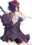  1girl black_dress blush breasts calligraphy_brush closed_mouth cowboy_shot dress fate/grand_order fate_(series) from_side hair_bun hair_ornament hairpin holding holding_paintbrush katsushika_hokusai_(fate/grand_order) large_breasts looking_at_viewer looking_to_the_side octopus paintbrush profile see-through smile spider_apple tokitarou_(fate/grand_order) 
