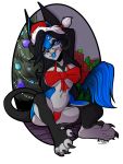  2019 5_toes anthro black_hair black_sclera blue_eyes blue_tongue canid canine clothed clothing digital_media_(artwork) female furkinghell hair hi_res mammal navel sitting skimpy solo toes tongue 