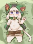  2019 5_fingers anthro blue_eyes blush breasts eigetsu female fingers kemono looking_at_viewer lying navel nipples on_back open_mouth pawpads pussy small_breasts solo 