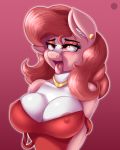  absurd_res anthro areola areola_slip big_breasts breasts cleavage clothed clothing equid equine female hi_res mammal mature_female my_little_pony nexcoyotlgt nipple_outline tongue tongue_out 