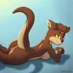  1:1 absurd_res anthro breasts butt female hi_res lutrine mammal mustelid noxfurybox nude river_otter simple_background smile solo 