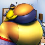  1:1 big_breasts breasts caracal caracal_(genus) carmelita_fox felid feline female grinex huge_breasts inflation mammal sly_cooper_(series) solo sony_corporation sony_interactive_entertainment sucker_punch_productions video_games 