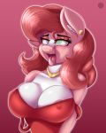  absurd_res anthro areola areola_slip big_breasts breasts cleavage clothed clothing equid equine female hi_res hypnosis mammal mature_female mind_control my_little_pony nexcoyotlgt nipple_outline tongue tongue_out 