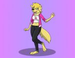  anthro bird_dog black_bottomwear black_clothing black_pants blonde_hair blue_eyes bottomwear breasts canid canine canis clothing dancing domestic_dog female fluffy fox0808 fur gesture golden_retriever hair happy hoodie hunting_dog illuminati invalid_tag looking_forward mammal muzzle_(disambiguation) no_shoes open_mouth pants pink_jacket retriever rolled_up_sleeves rope shadow shirt smile standing talu_lupus tongue tongue_out tongue_out_of_mouth tongye_out topwear walking waving yellow_body yellow_fur 